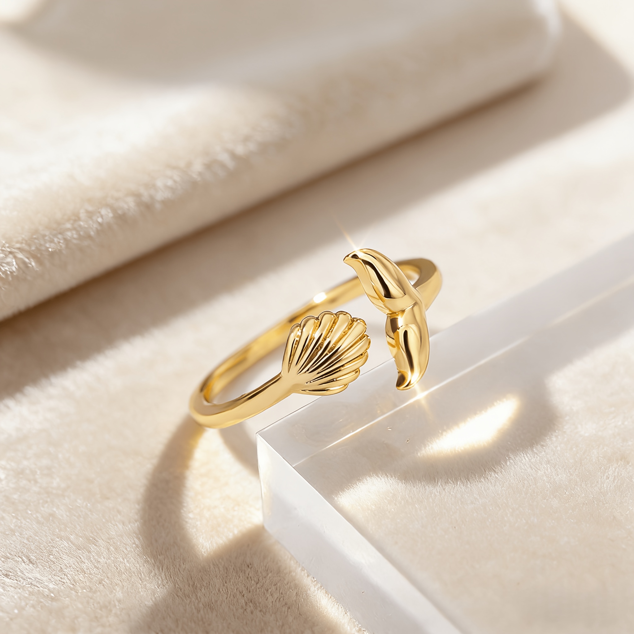 Women's Seashell & Fishtail Decorative Open Ring — Adjustable Size