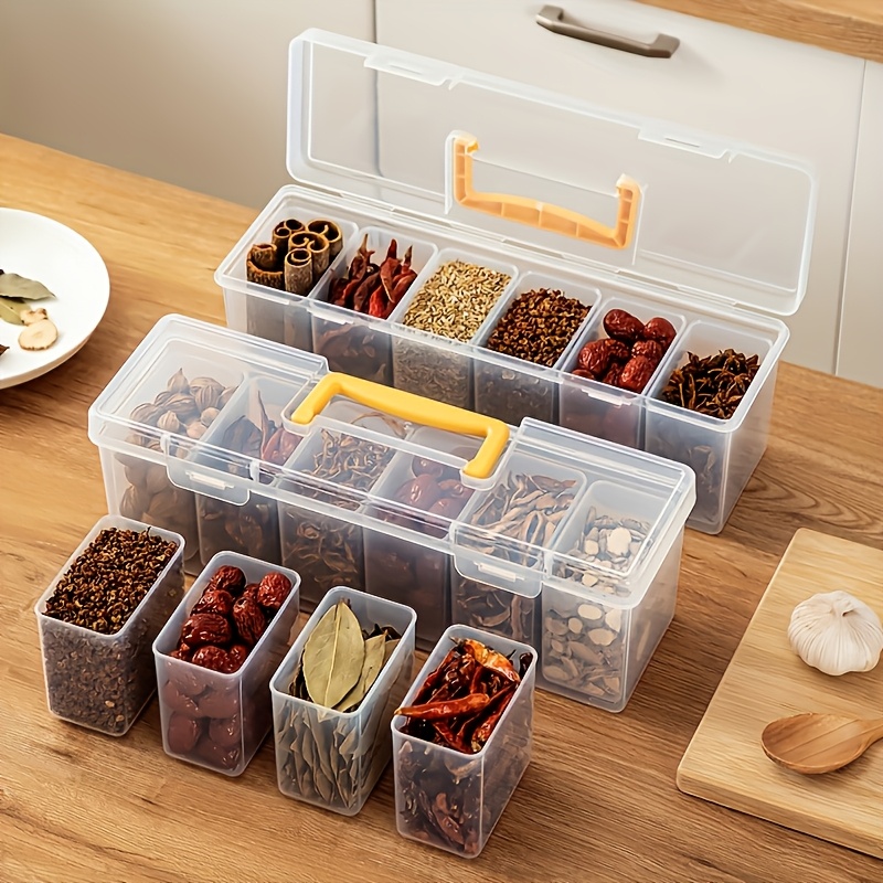 7pcs Refrigerator Storage Box Set: 1 Large Box + 6 Small Boxes with Lids, Compartmentalized Sealed Spice Container Set - PP Material, Food-Safe Storage Boxes, Detachable Spice Containers, Suitable for Spices, Herbs, Seasonings, Multi-Purpose