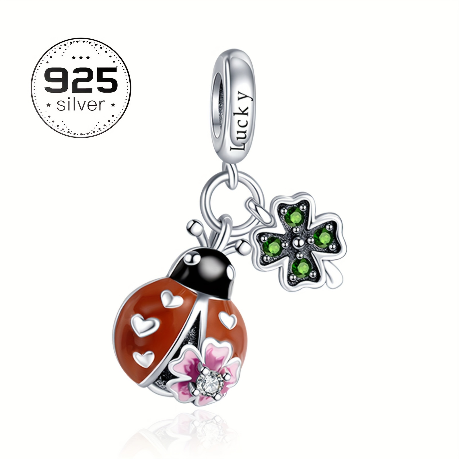 

Fashion 925 Sterling Silver Ladybug Lucky Clover Dangle Charm Bead Pendants Fit Original Charm Bracelet Necklace Diy Jewelry Gift For Women & Girl