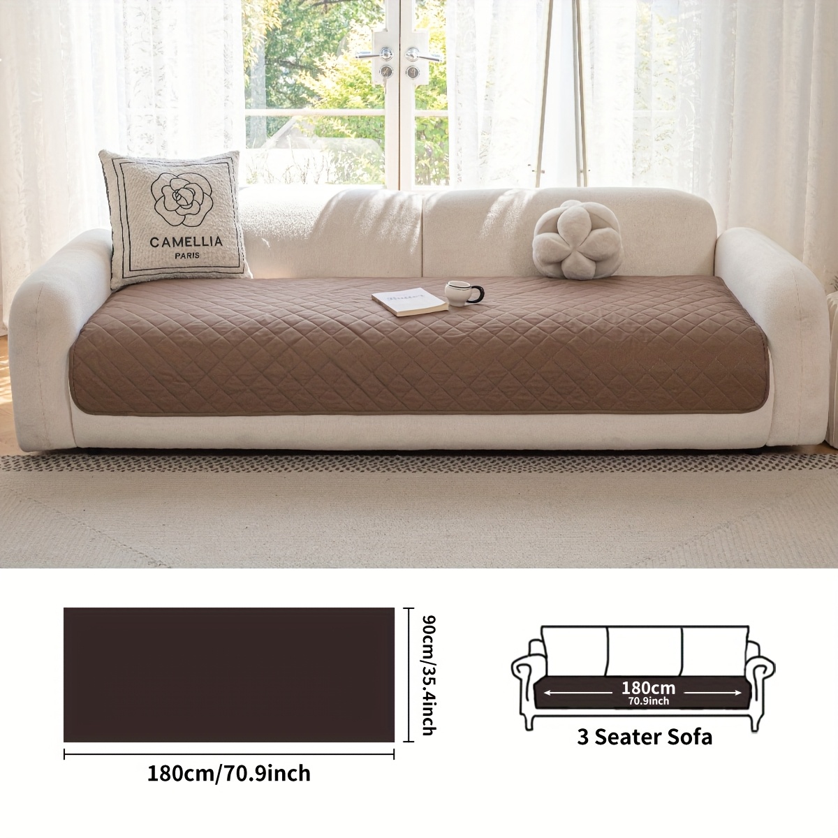 TEMU 1pc Easy Versatile Checkered Texture Sofa Cover, Smooth Light Luxury Premium Fabric Sofa Cushion, Machine Washable And Hand Washable Easy To