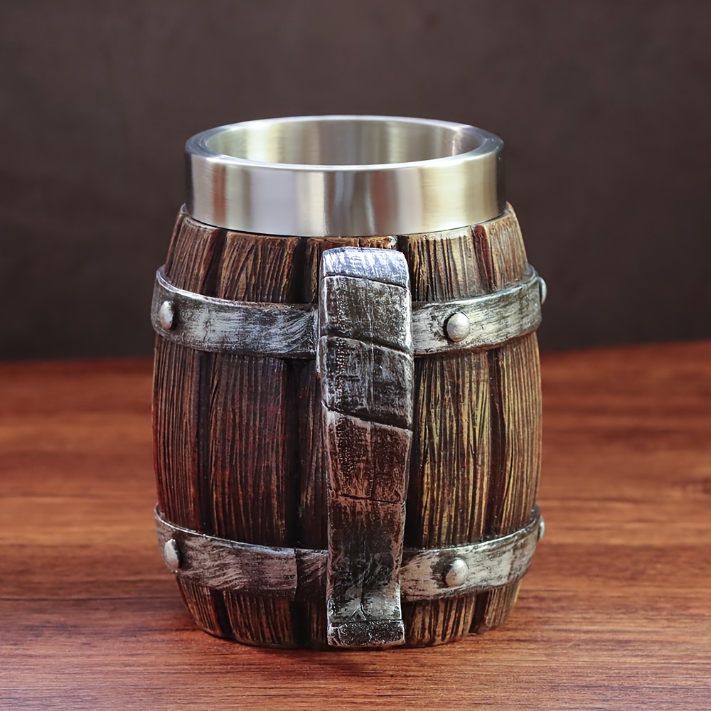 a 20oz large capacity stainless steel cup in   of a   resembling a wooden beer mug made of resin   cold drinks party bars and as a gift for friends or for a fathers birthday and   Product details 7