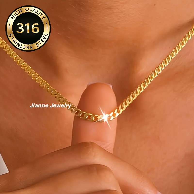 E-shop 1 Stück Herren- und Damen-Kubanische Kette aus Edelstahl, 3 mm breit, wasserdicht und farbecht, modisches Accessoire