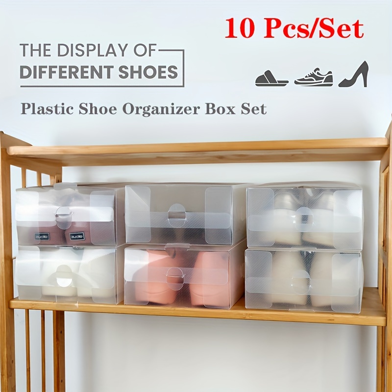 

Lot de 10 Boîtes de Rangement Empilables Chaussures Poignées - Organisateur Pliable en Plastique -poussière la &