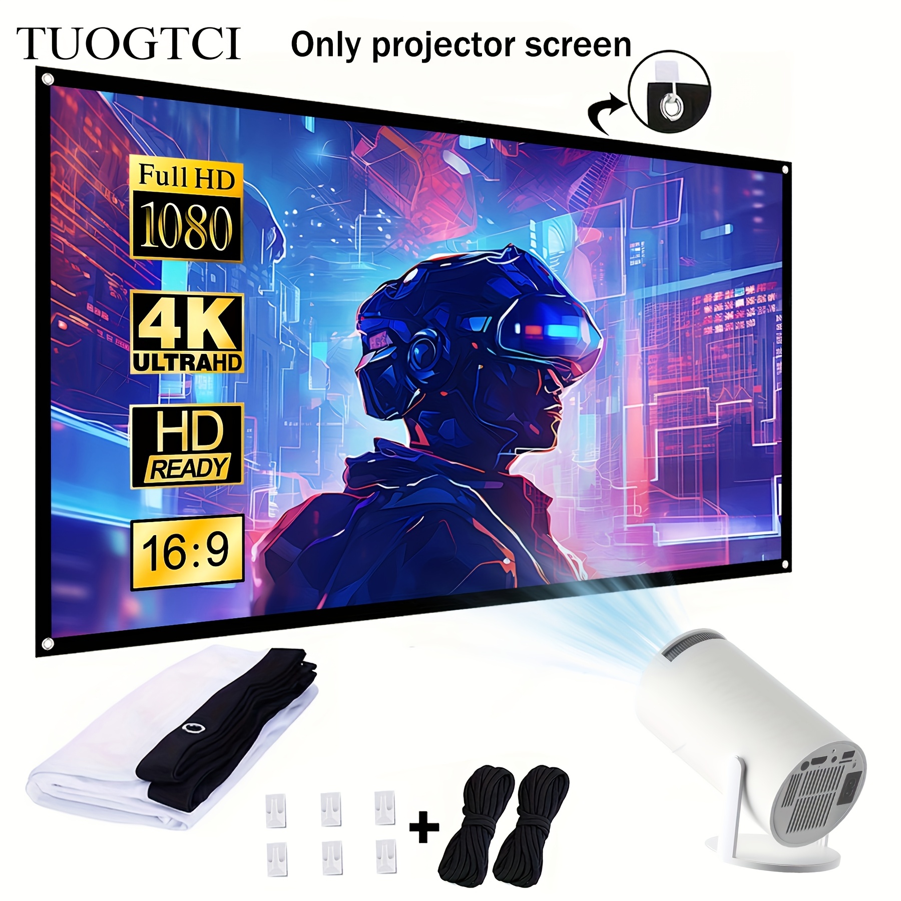 item picture   60 inch foldable portable projector screen 16 9 hd 4k lightweight indoor and outdoor wrinkle resistant movie projection display screen for home theater parties offices classrooms screen only
