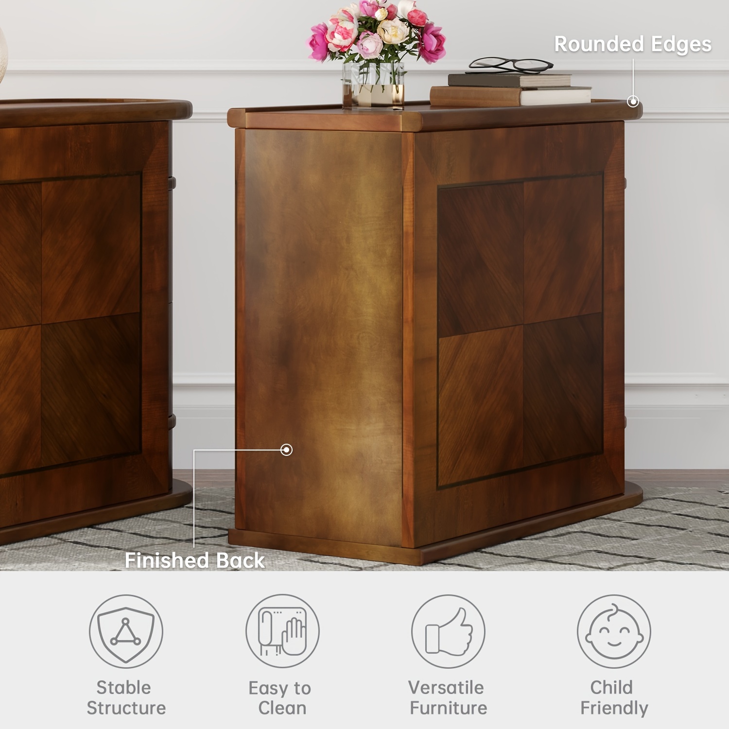 Compact 2-Drawer Wood End Table - Fully Assembled, Sturdy Finished Back Design with Spacious Storage, Ideal for Small Spaces And Chairside Use with Mid-Century Modern Style And Durable Hardwood Material