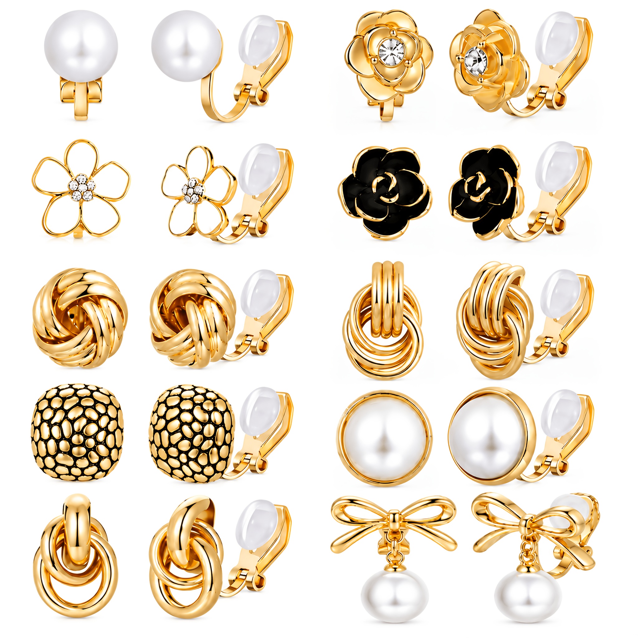 TEMU 10 paires de boucles d'oreilles à clip perçage pour femme, clous et clips d'oreille torsadés et pendants empilables adaptés au perçage, bijoux