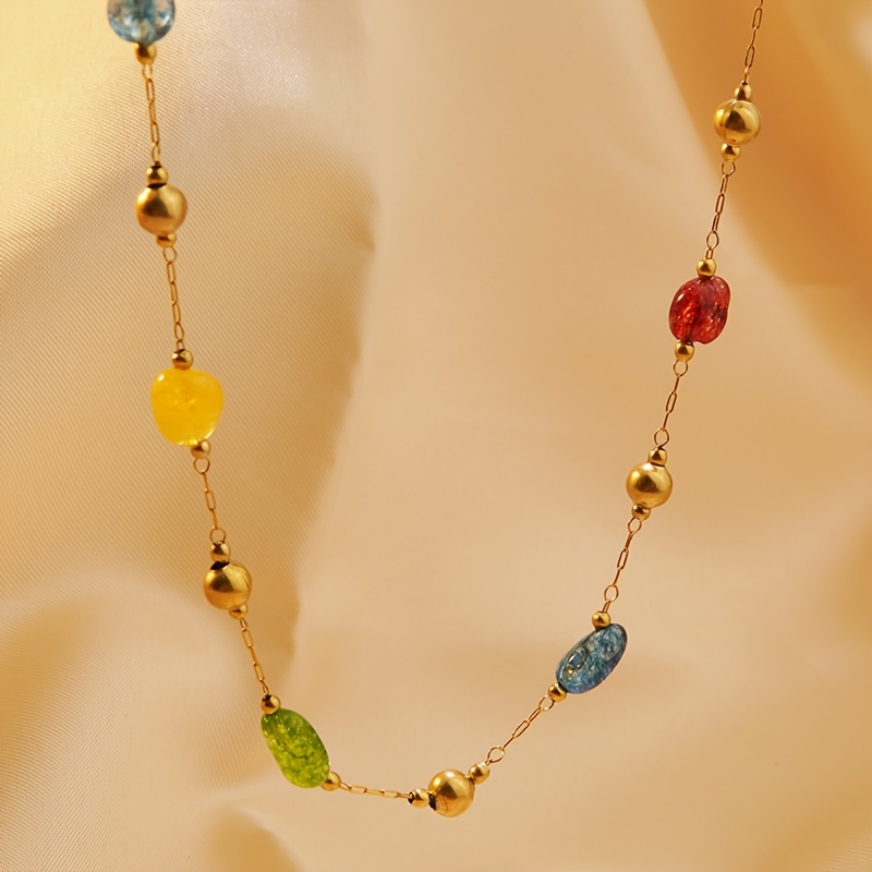 TEMU A Stylish And Minimalist Stainless Steel Necklace With A Colorful Candy-shaped Design, Perfect For Women To Wear Or When Going Out