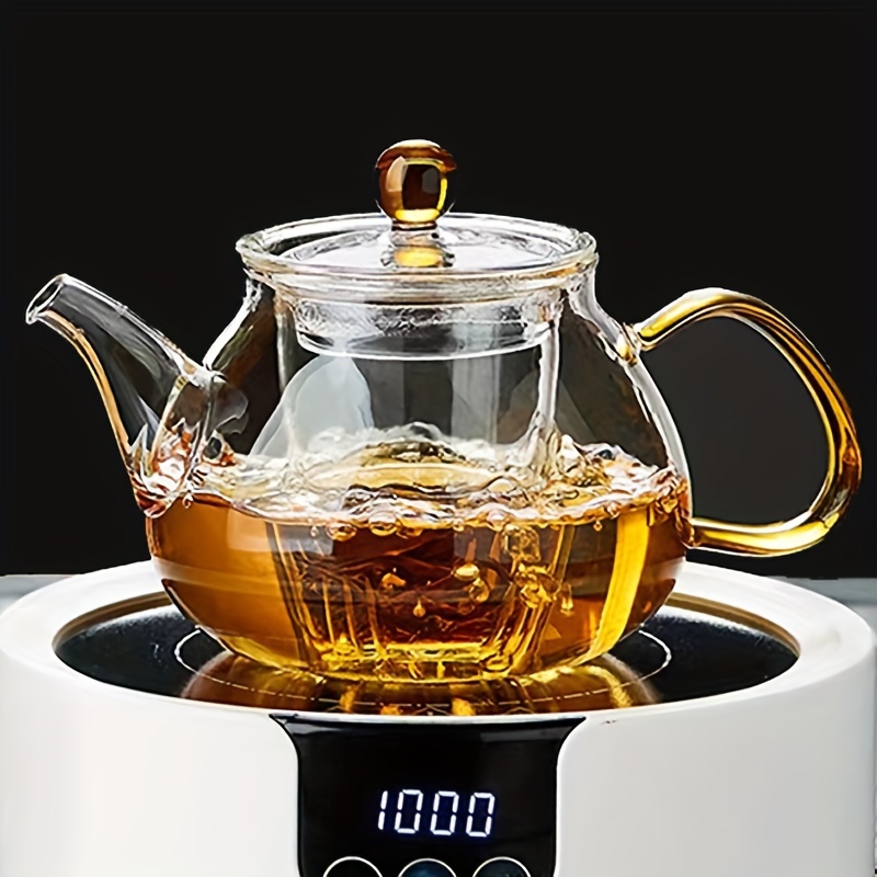 1pc Glass Tea Pot With A Separate For Flower Tea, Creative , Electric Ceramic Stove For Heating, Single Pot With A Round Bead Lid.