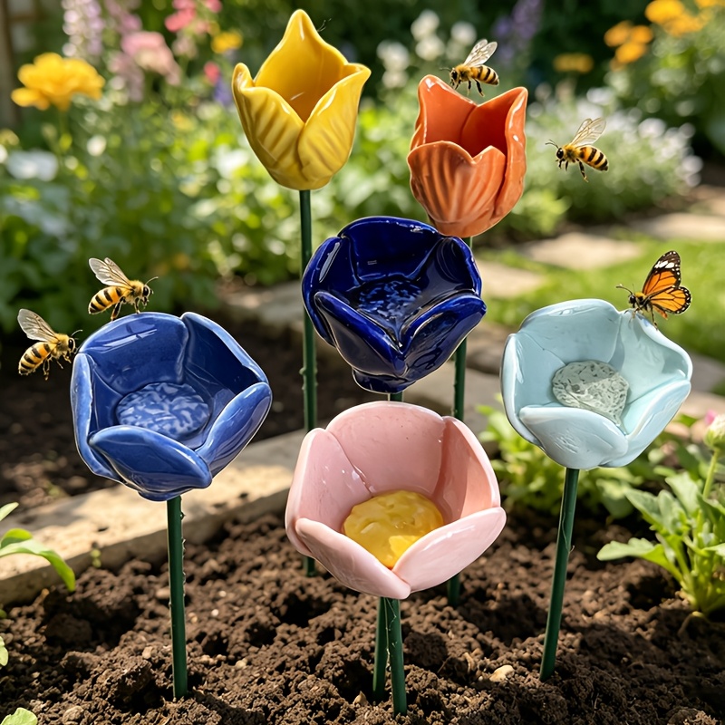 Temu – TEMU 6pcs Water Feeder Hand- Ceramic Flowers, Ceramic Feeders, Random Color Ceramic Feeders, Bee Sugar Feeder, Handmade Ceramic Feeder, Suitable For