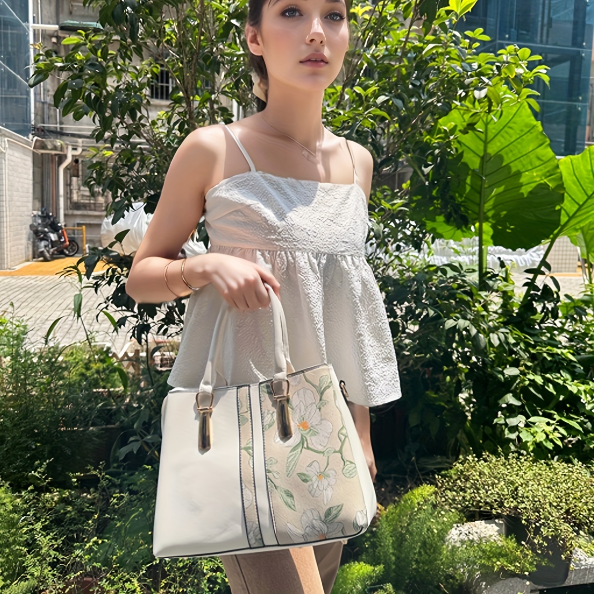 elegant floral 2 way tote bag women premium top handle - Temu 