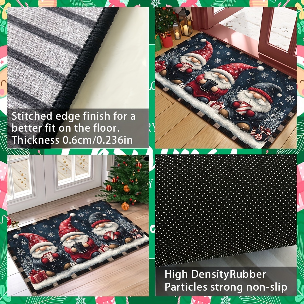 1pc festive christmas gnome doormat non slip washable polyester with rubber backing machine made rectangular welcome mat for home decor lightweight xmas floor mat with dual edging ideal christmas gift details 4