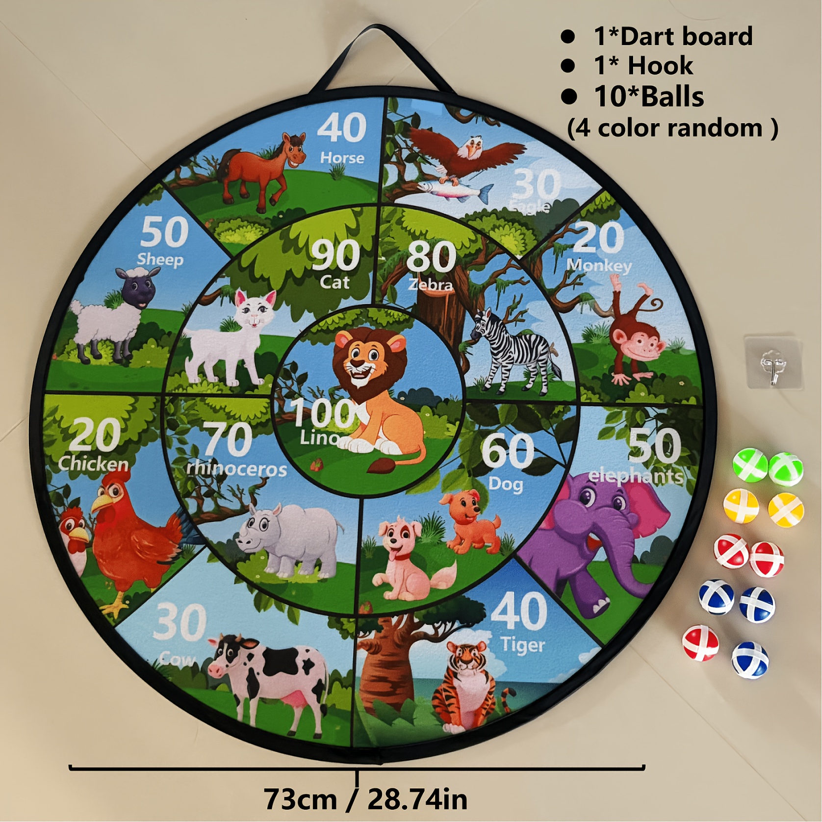 TEMU 28-inch Animal Preschool Themed Toss Toy Set, With Tiger And Elephant Cartoon Designs, Indoor/outdoor Play, Parent-child Interactive Sports Toy,