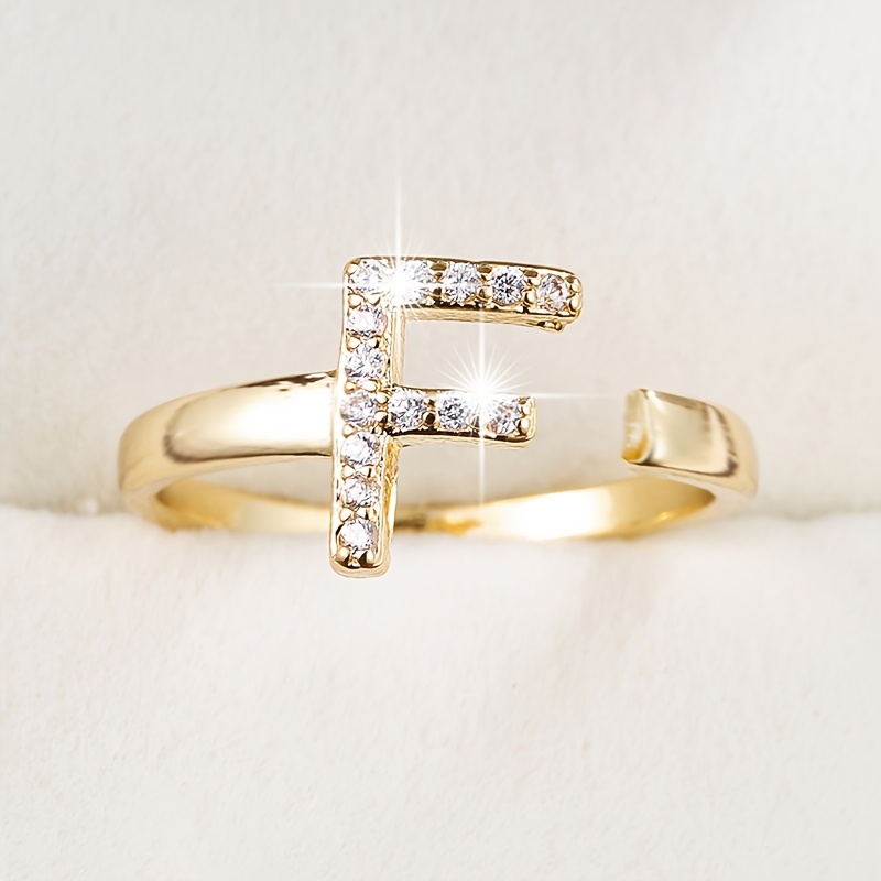 Adjustable Letter Open End Women's Ring Golden Plated