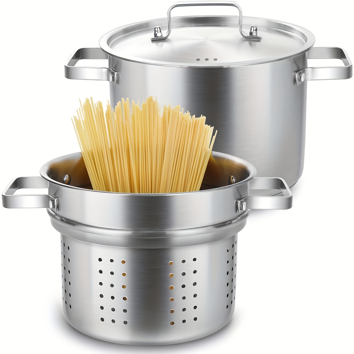 5.5qt Stainless Steel Steamer Pot Set With Perforated Basket – Ideal For Pasta, Vegetables, Seafood | Safe & Healthy Cooking For 2-3 People | Compatible With All Stovetops, Pasta Cooker