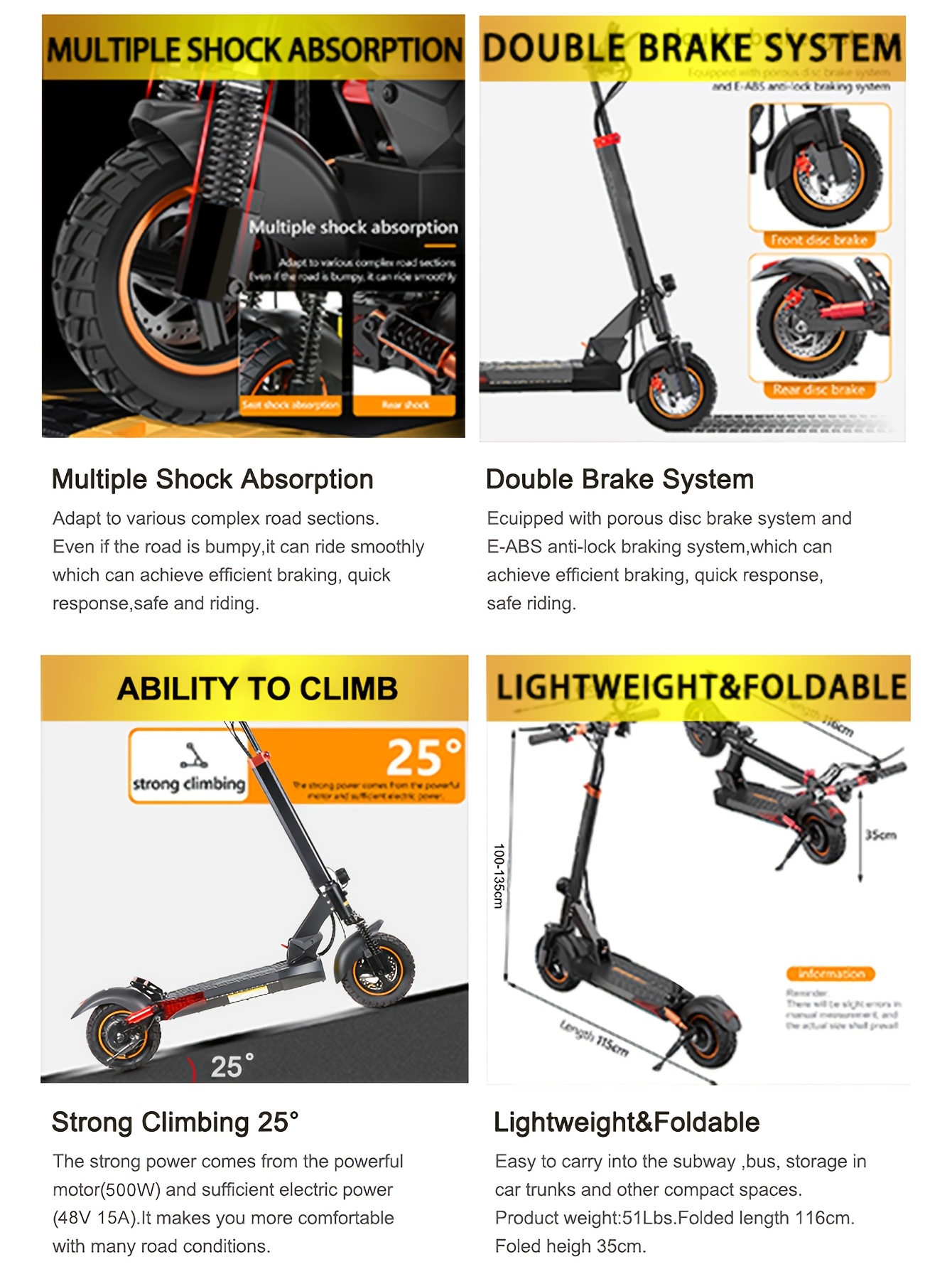 electric scooter for adult & teen, 500w/  /80km range/ 48v15ah/20.8ah battery with dual suspension,   brake, turn  , led front light, brake light, usb port, suitable city commuting, outdoor travel,  , holiday gifts Product details 8