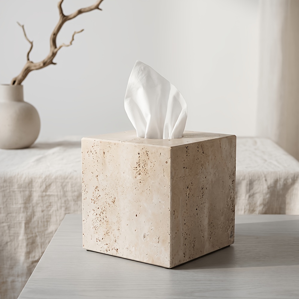 1pc Light Luxury Marble Tissue Box, Hand Towel Box, Countertop Home Living Room Bathroom Creative Hotel Tissue Dispenser