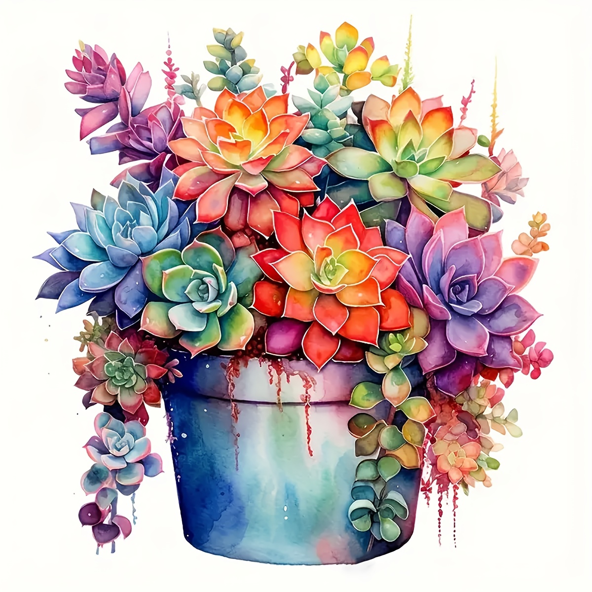 

Colorful Succulents Diy 5d Round Full Diamond Painting Kit, 25x25cm Acrylic (pmma), Flower Theme Handcraft Surprise Gift