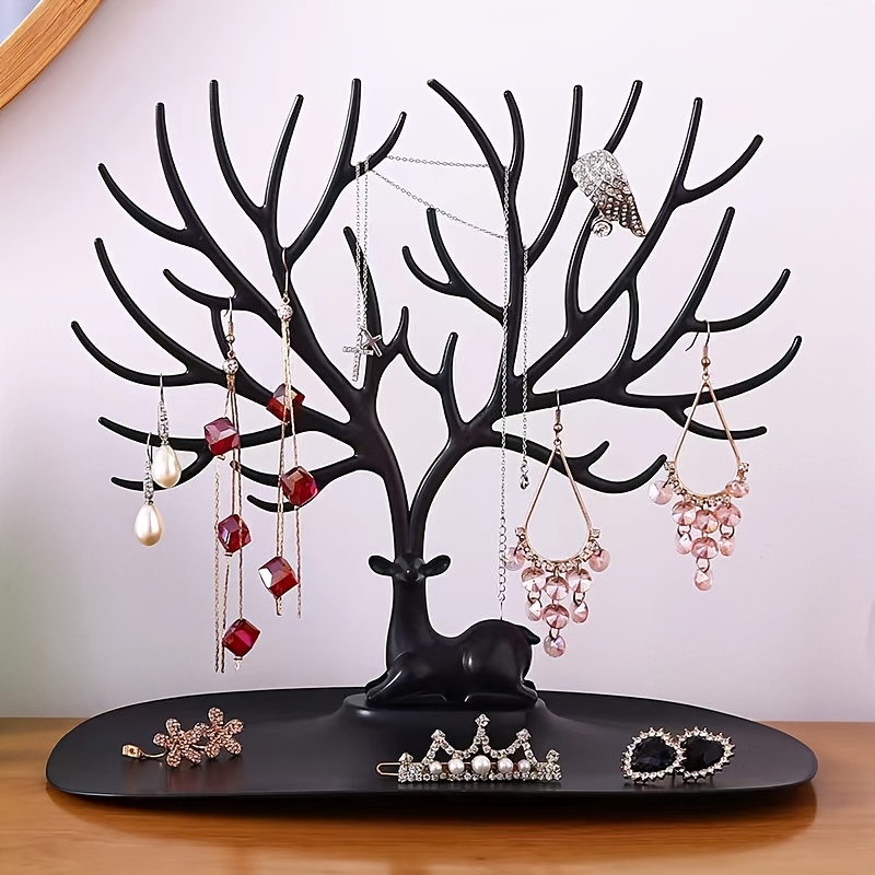 1 pieza de organizador de joyas en forma de asta - una solución de almacenamiento de plástico multifuncional adecuada para anillos, pendientes y collares, con una bandeja para perfumes y barras de labios, con una práctica bandeja de gancho para la exhibición de joyas, torres de joyas.