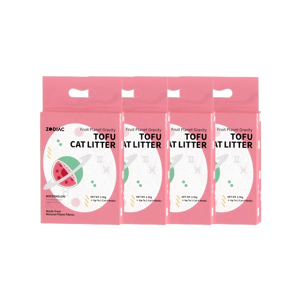 ZODIAC Watermelon & Fruity Scented Tofu Cat Litter, Fast Clumping & Flushable Odor Control Pet Litter (4 Pack, 2.5kg X 4)