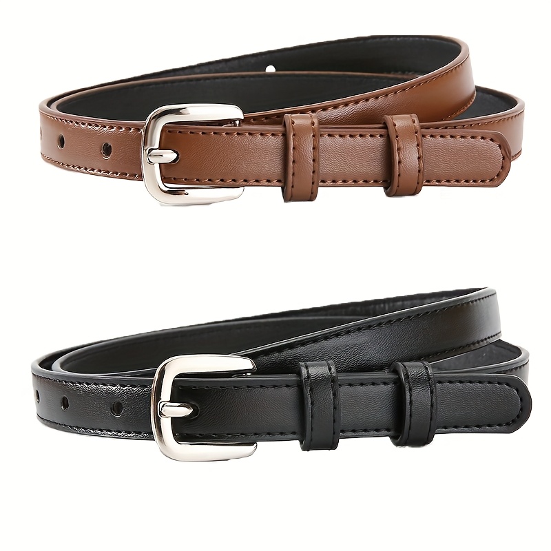 TEMU 2pcs Alloy Small Square Silvery Women's Casual Pu Belt, Multiple Colors And Sizes , Suitable For Parties And Daily Commute