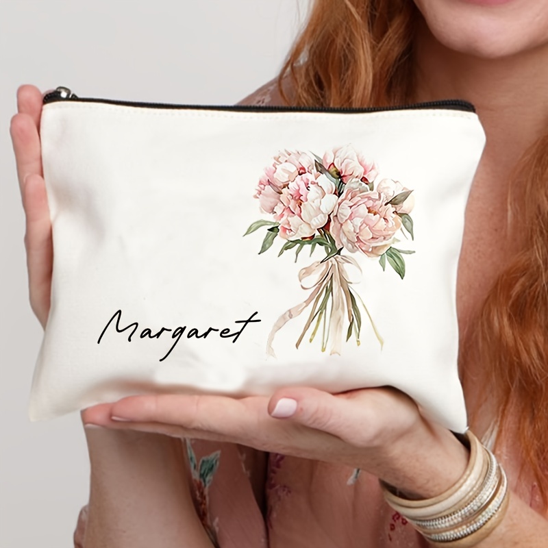 TEMU 1 stuks September Geboortemaand Bloemenboeket Gepersonaliseerde Make-up Tas, Cosmetische Tas, Verjaardagscadeau, Vrijgezellenfeest Bruidsmeisje