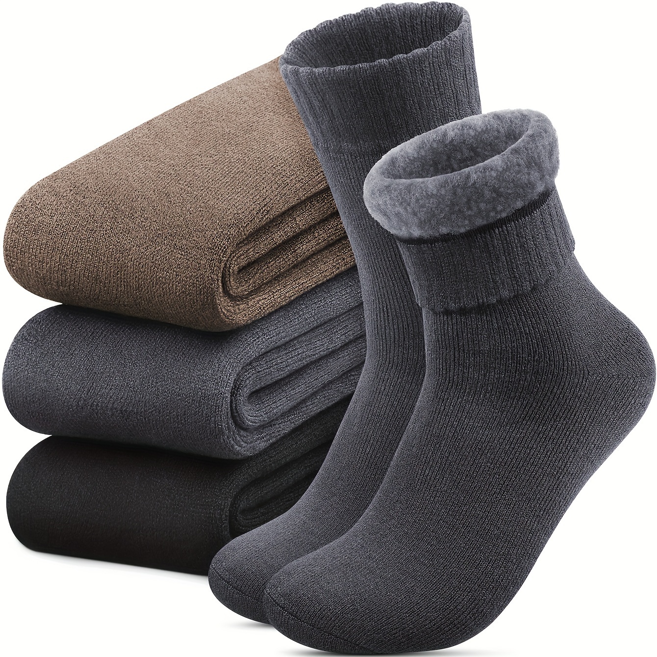 

Men's Solid Colour Warm Cashmere Socks, Thick Winter Outdoor Warm Socks, Soft Thick Classic Hiking Mountaineering Boot Socks (3 Pairs)