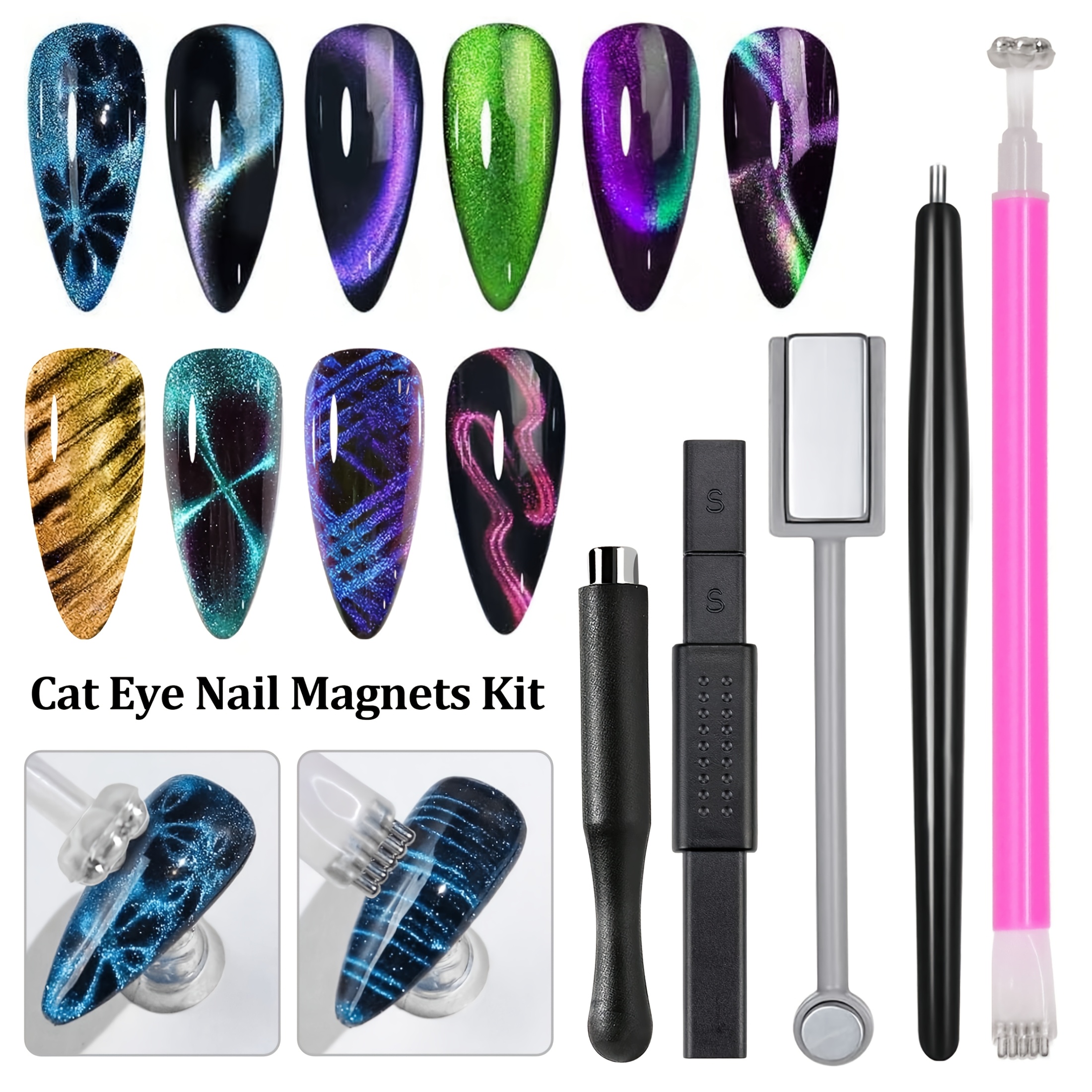 TEMU 5pcs Eye Nail Magnet Tool Set, Multi-shape & Magnetic Pens, Create Gradient Eye Patterns, Compatible With 3d Cat Eye Gel Polish, Suitable For