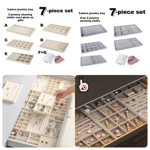 item picture 7pcs set with 5 jewelry trays and 2 free jewelry cleaning cloths jewelry organizer box with soft lined compartments display case for necklaces earrings bracelets and rings suitable for or boutique use features