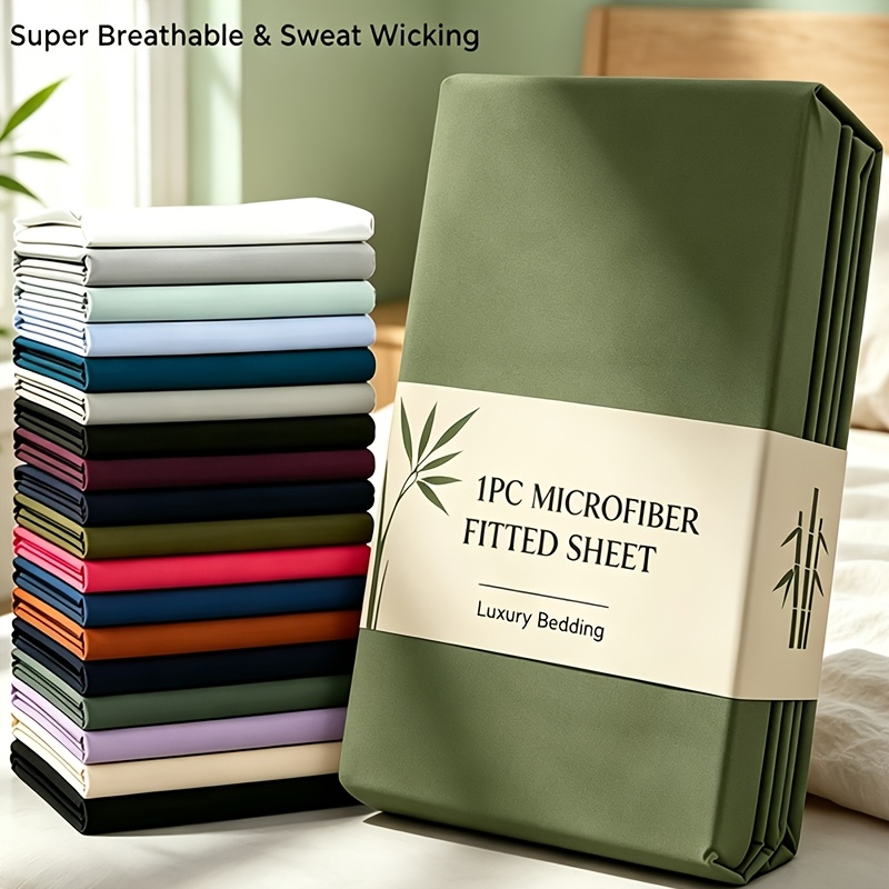 TEMU 1pc Fitted Sheet, 2000tc Skin-friendly Sheets, Breathable Moisture-wicking Cooling Bedding For Hot Sleepers, 16 Inch Deep Pocket 360 Elastic