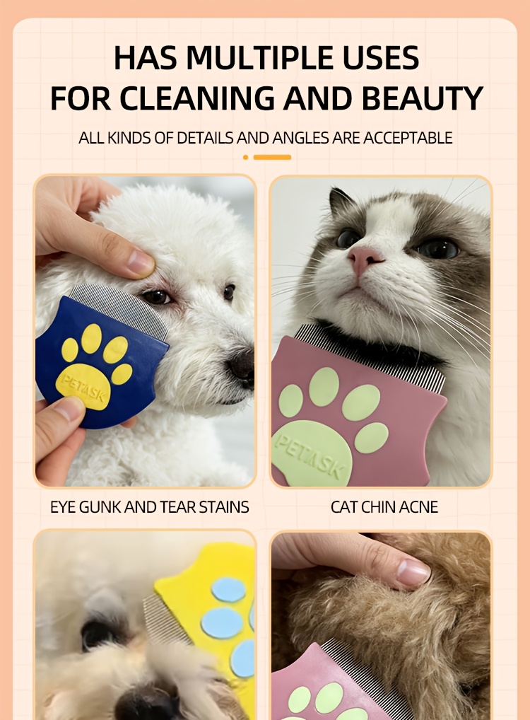 Pet Facial Comb Small Face Comb Dog Cat Rabbit Wide-Tooth Comb Needle Comb Round Head Curved Comb Flea Tail Cleaning Comb