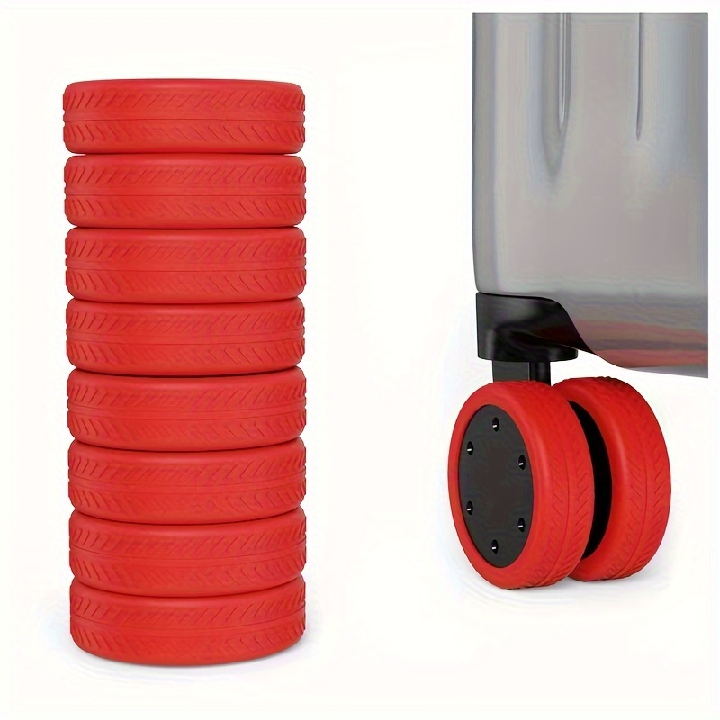 Image of 8pcs Travel Case, Luggage Protection Cover, Tire Pattern, Luggage Compartment, Universal Wheels, Anti Slip Silicone Wheel Cover