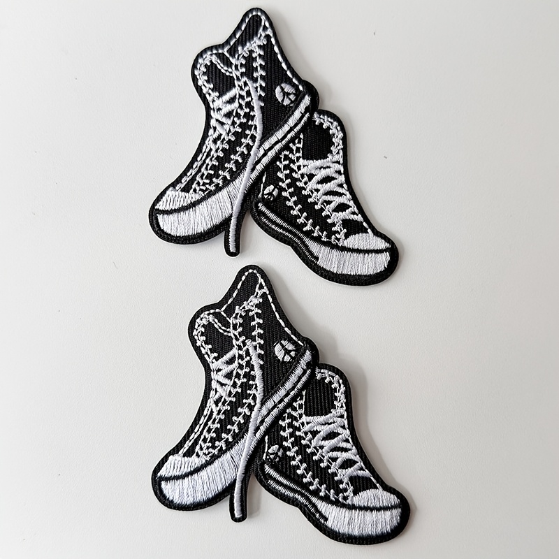TEMU 2pcs Canvas Shoe-shaped Embroidered Clothing Decorative Iron-on Patches, Diy Decorative Iron-on And Sew-on Patches