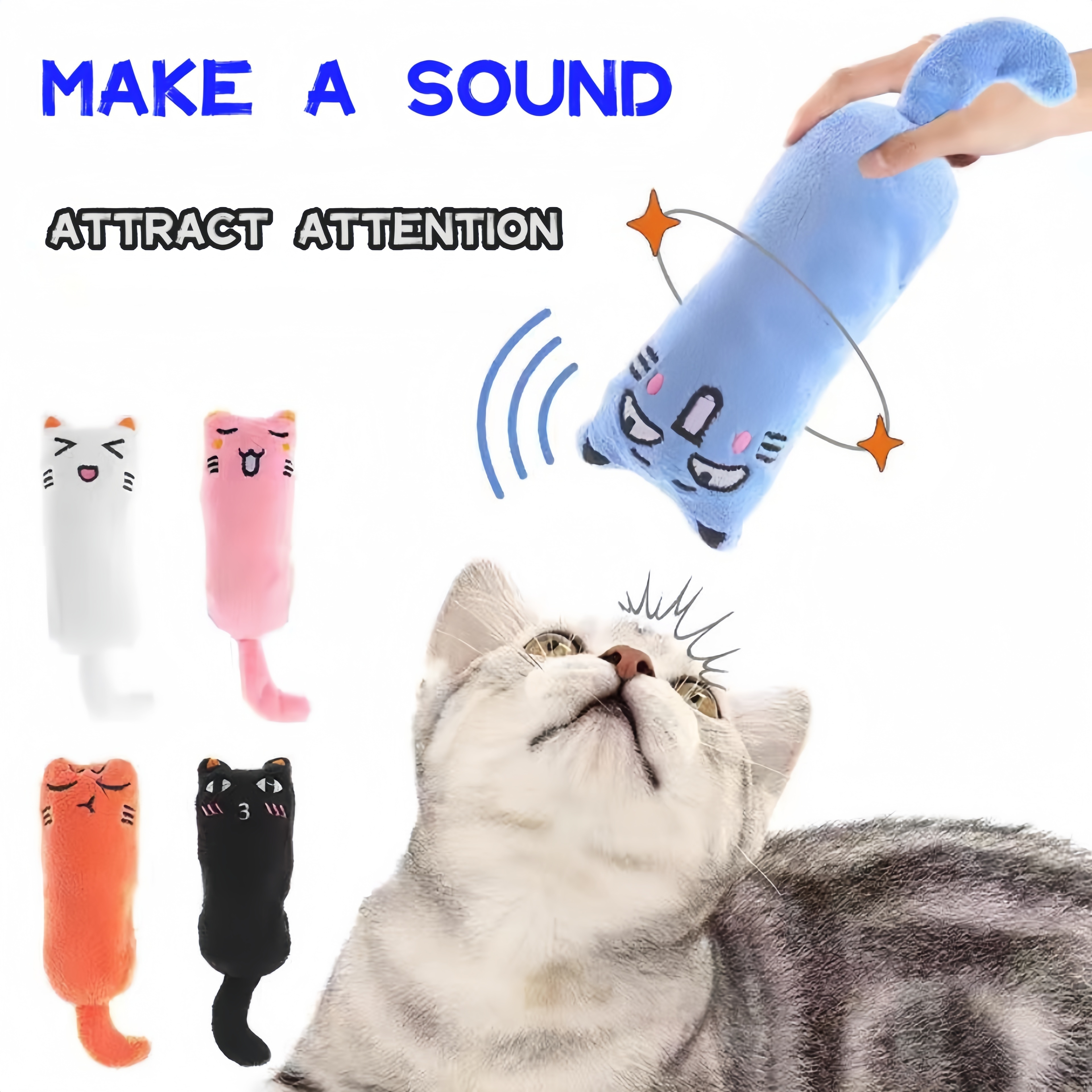 

3pcs-interactive Plush Cat Toys With Squeaky Sound-cartoon Expression Plush Cat Toys-perfect For Chewing And Teething Training- (random Color)