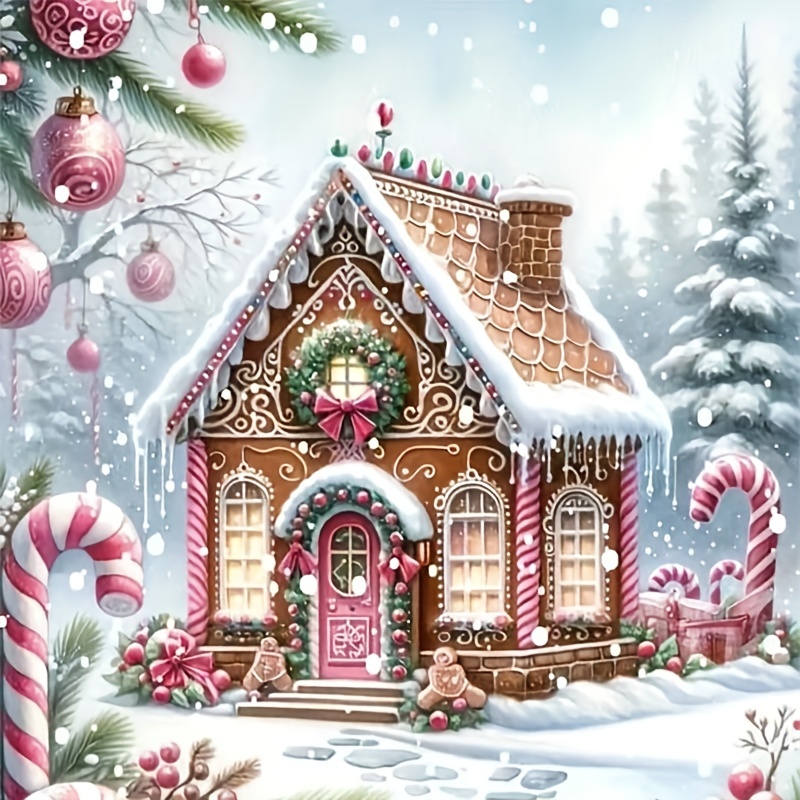 

5d Diy Diamond Painting Kit - Round Diamond Christmas Cottage Scene, Acrylic Embroidery Stitch Art, Home Wall Decor Without Frame (1pc, Multiple Sizes)