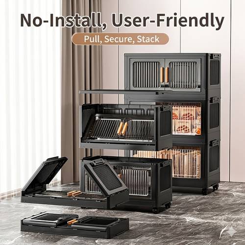 no assembly foldable storage bin transparent mobile organizer for living room snacks bedroom clothes space saving multi use under bed storage