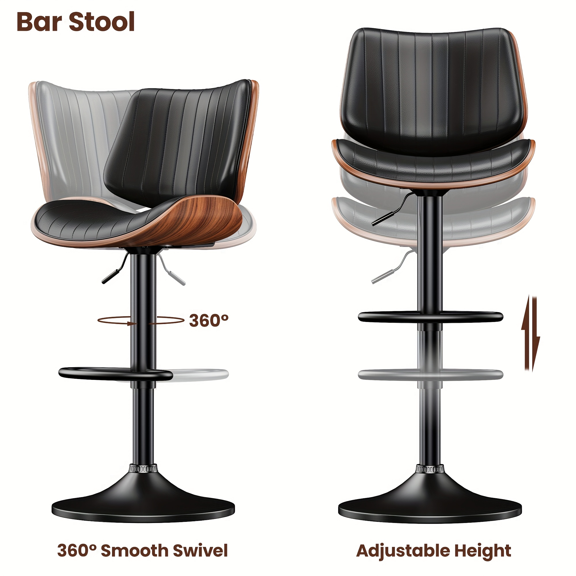bar stools set of 1 2 armless adjustable swivel barstools pu leather kitchen counter height barstools kitchen counter height barstools with back support for dining room kitchen and living room Product details 3