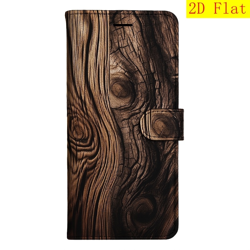 TEMU Phone Case - 2d Flat Wood Grain Magnetic Flip Wallet Case With Card Holder Stand Suitable For Iphone 5/6/6s/7/8/x/xs/xr/se2 2020/se3