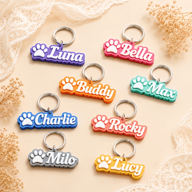 Personalized Acrylic Pet ID Tag with Paw Print Design