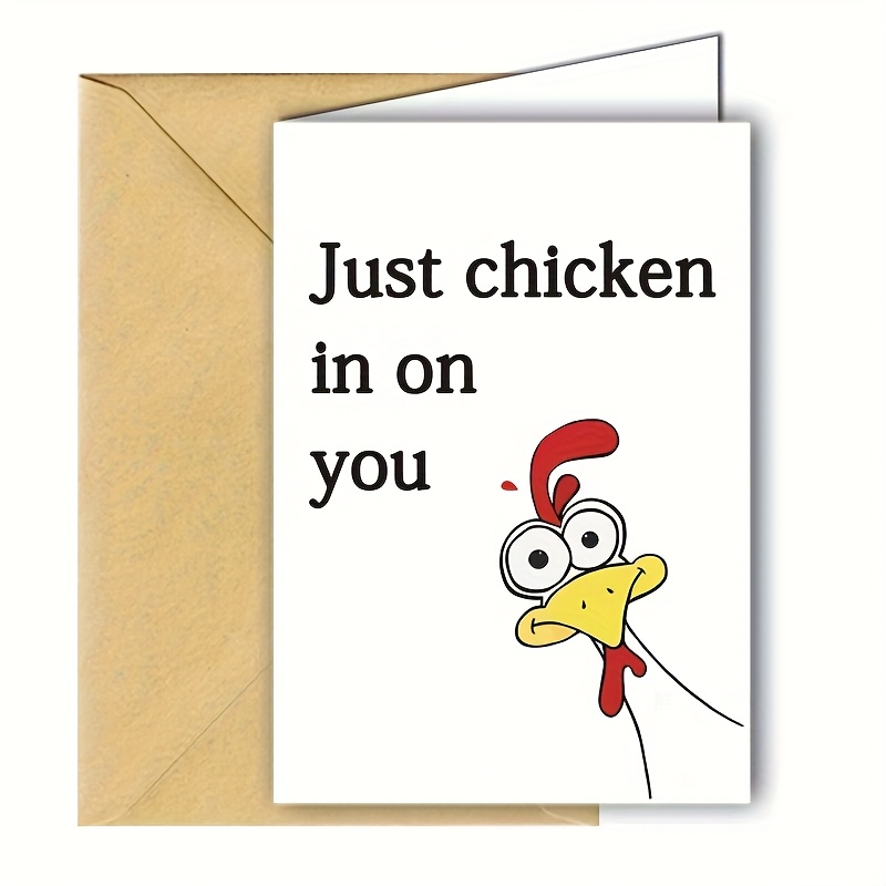 1pc Funny Chicken Birthday Card with "Just Chicken in You" Text & Rooster Design - Humorous Greeting Card with Envelope, Perfect for Birthdays, Anniversaries