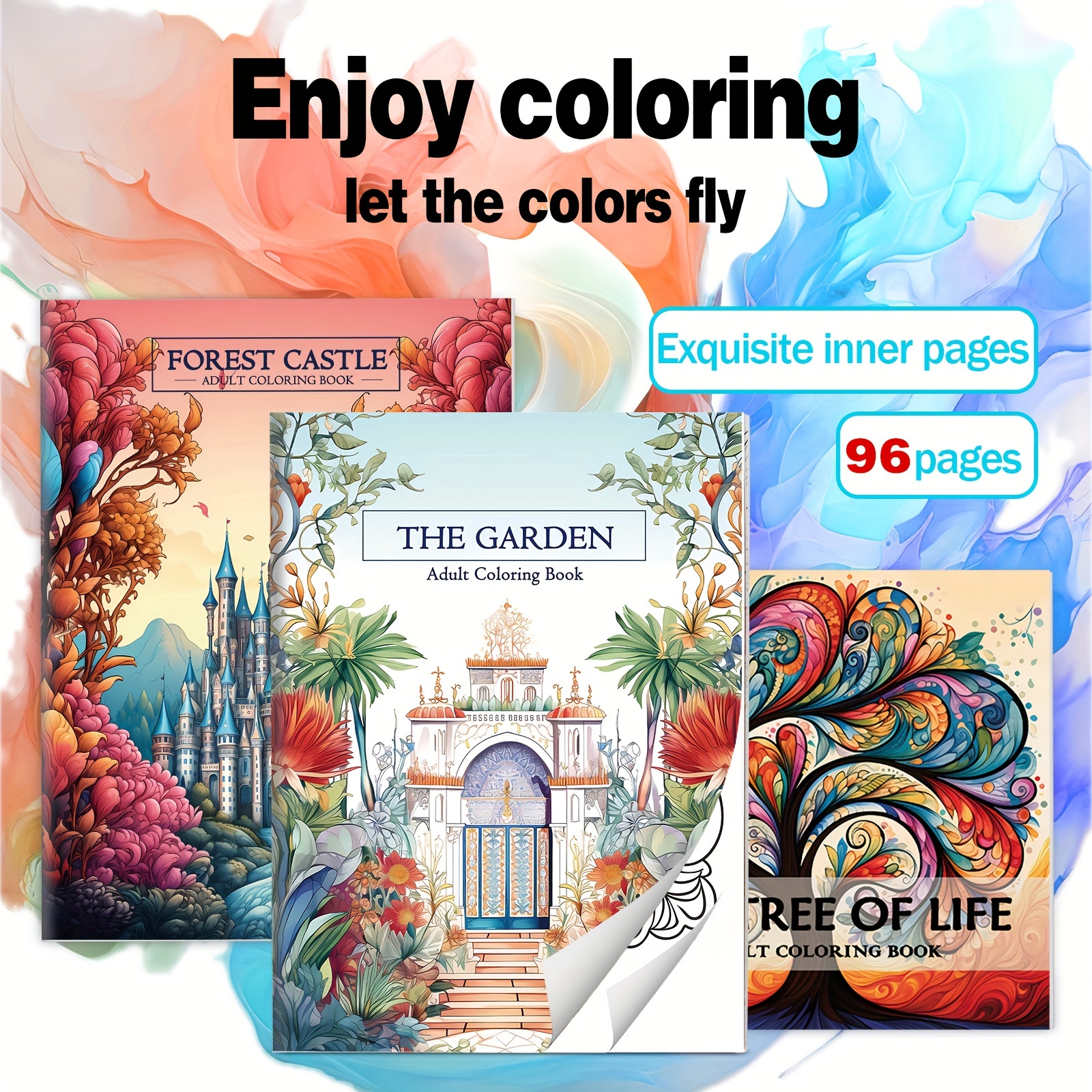 

3pcs Castle, Garden, Tree Of Life Themed Coloring Books, Beautifully Designed, Fun And Simple, Great Gifts For New Year, Valentine's Day, , Easter, Etc.