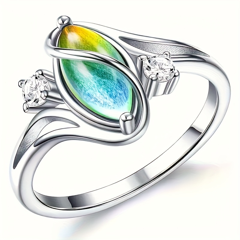 TEMU Bague tendance à taille marquise, changement de couleur à la température, pour homme et femme, bague de couple, accessoire vestimentaire, bijou