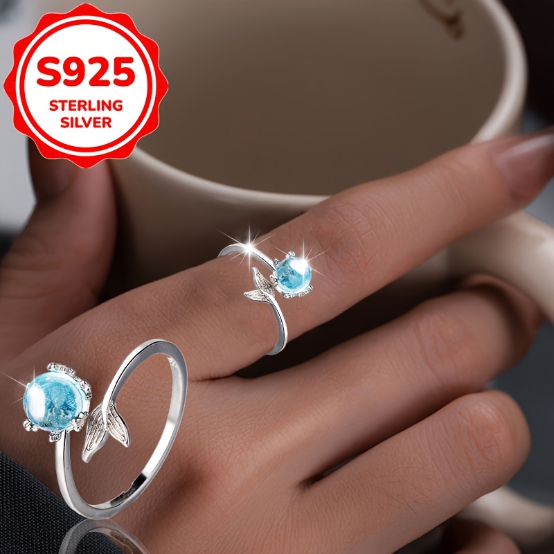2pcs Women's Fashion Stud Earrings & Mermaid Bubble Ring Set