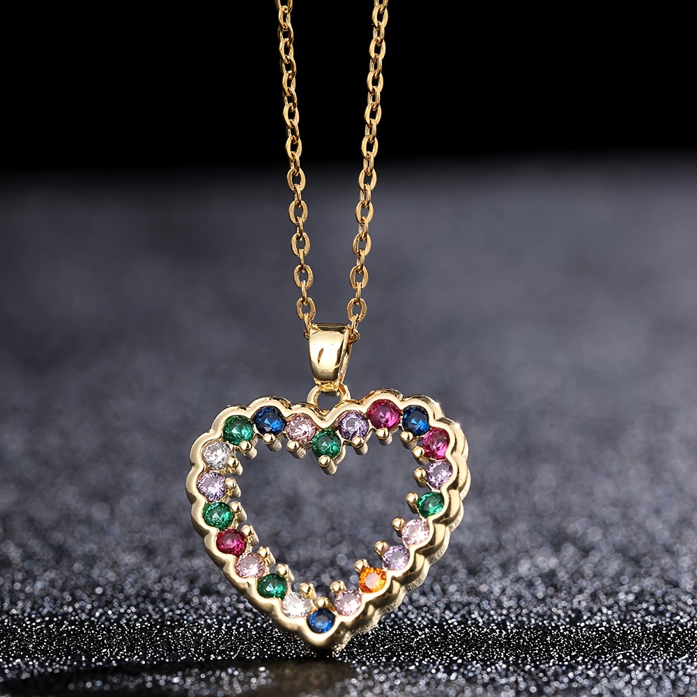 

1pc Elegant 18k Golden Plated Pendant Necklace With Colorful Zirconia Stones, Titanium Steel, Versatile For , Parties, Vacation, Wedding, Perfect Valentine's Gift For Her, Jewelry