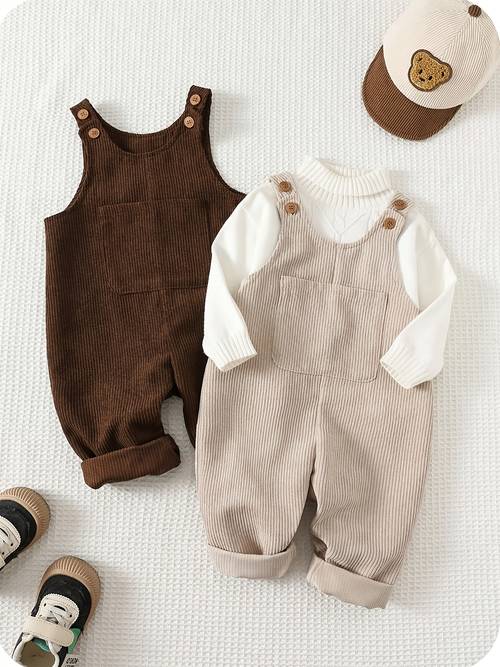 Artikelbild 2er-set jungen-strampler-overall aus cord, einfarbig, warm, bequem, multifunktional, lässig, , unisex-kindermode, , kinder-arbeitskleidung, für herbst, winter, frühling, für drinnen, draußen, , sport, spielen, , geschenk, für draußen