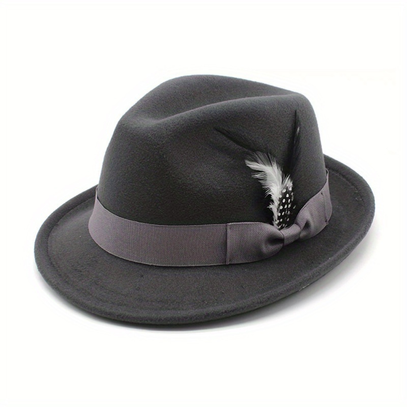 elegant brown vintage style fedora hat feather bow - Temu display picture 2
