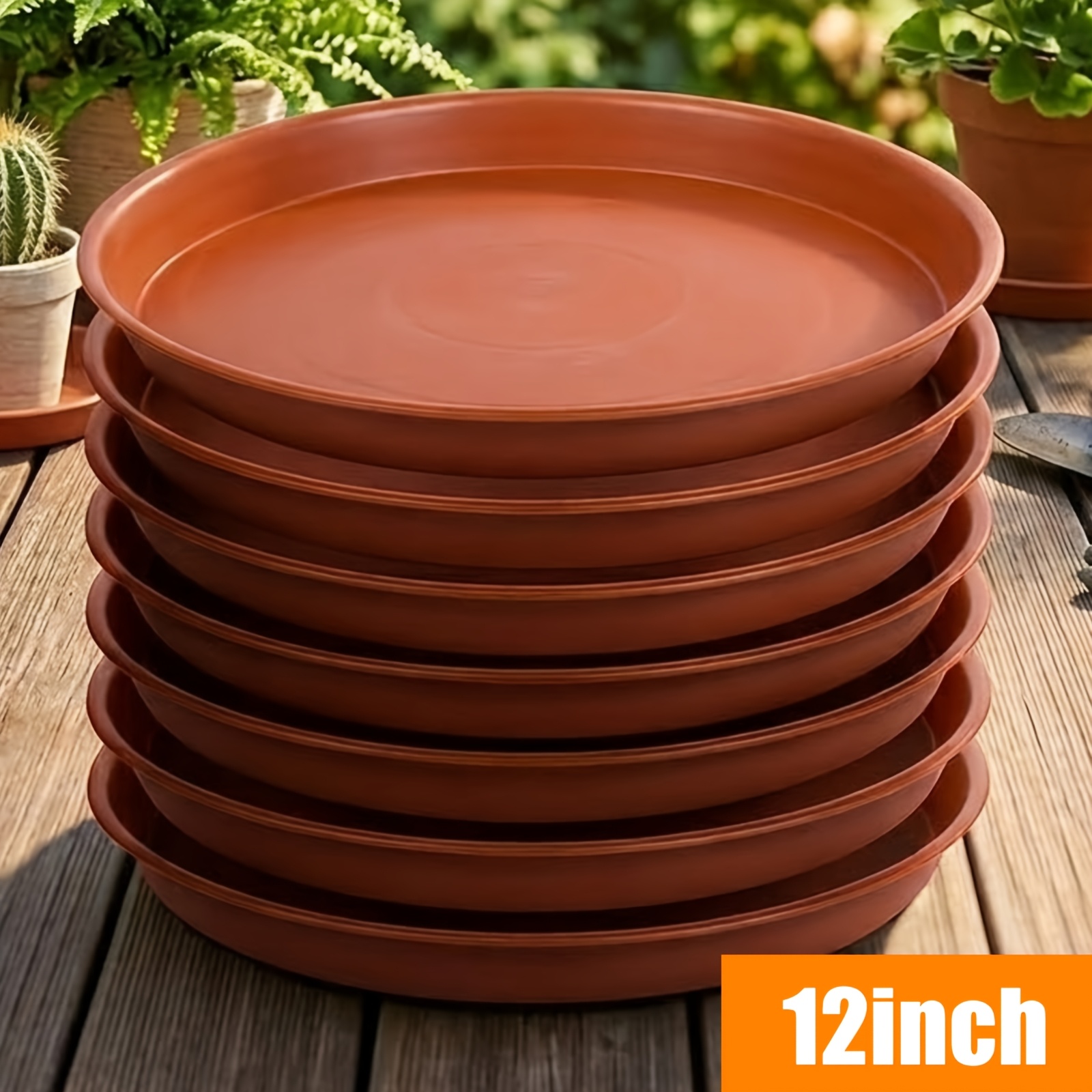 6pcs 12 inch heavy duty plant saucers thick plastic trays     6 8 10 12 pots bird bath water catchment