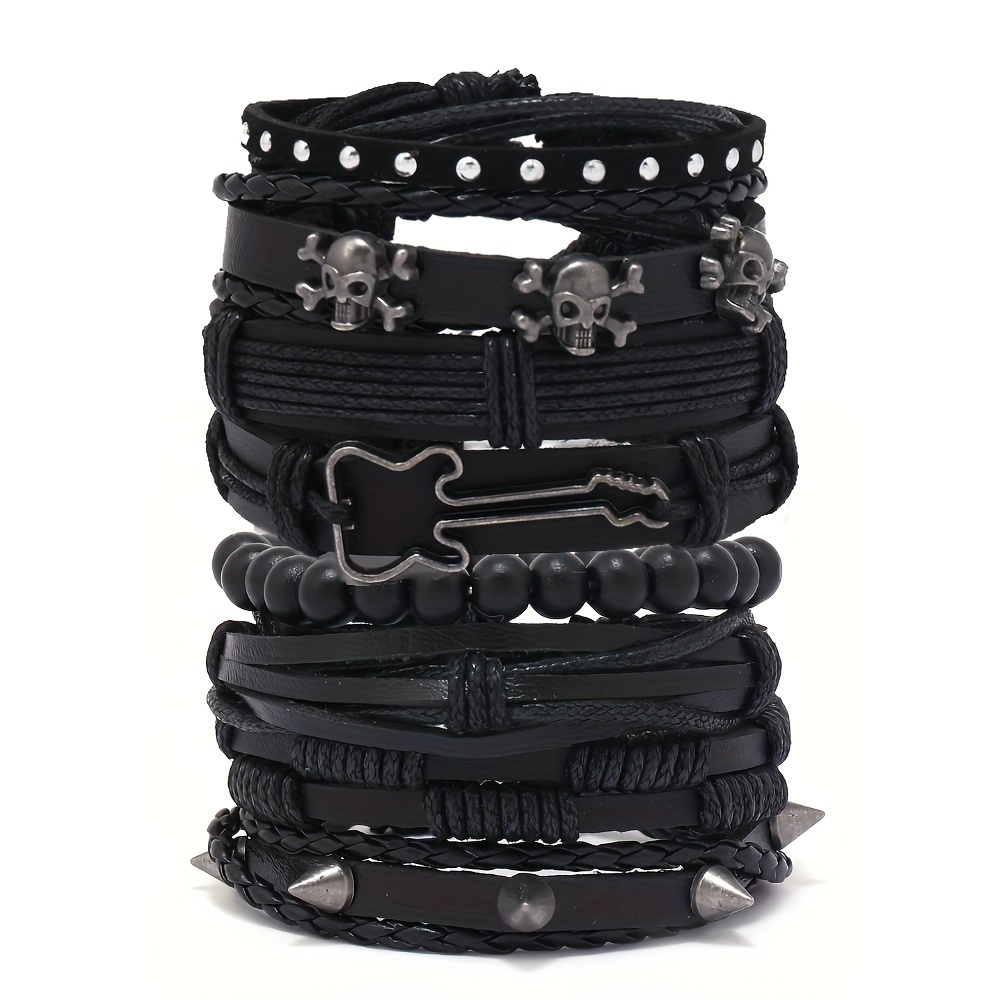 

8pcs Set Adjustable Leather Bracelets - Punk Style Cuff Wraps For , & Gifts