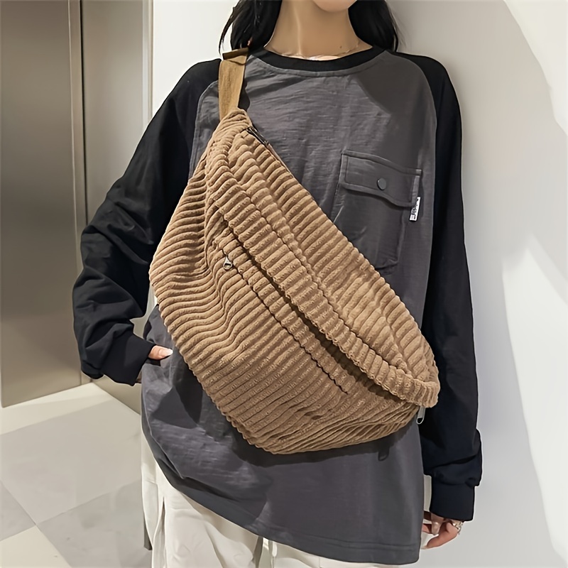 chic corduroy crossbody bag for women use office zip closure polyester lined details 3