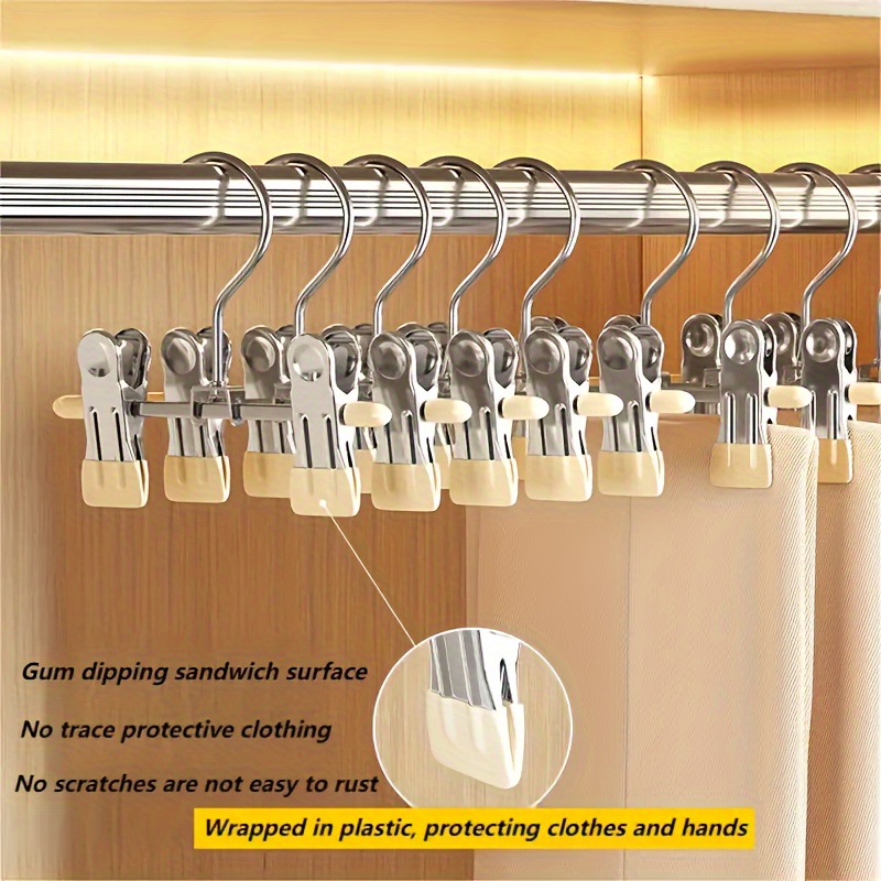 10pcs stainless steel pants hangers with clips windproof storage rack for pants skirts bras scarves underwear bedroom balcony dorm childrens clothing space saving closet organizer   kitchen supplies baked finish details 6