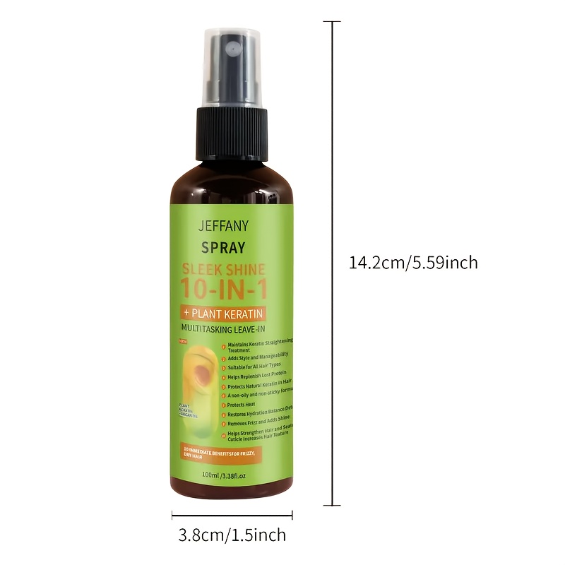 Image of 100ml 10-in-1 Hair , With Keratin And Rosemary Blend, Providing Lasting Smoothness For Up To 72 Hours, Protecting Against Heat Damage, To Frizz, Easy Absorption, Rinse-free Conditioner., Smooth
